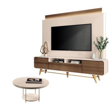 Imagem de Estante Home Theater Nobre Off White Castanho E Mesa De Centro Sky Off White– Hb Móveis