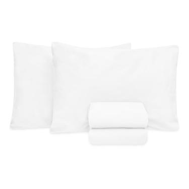Imagem de Kit Jogo Lençol Casal Elástico E Fronhas 3pçs 400 Fios Hotel, Lençol e 02 Porta Travesseiro, Toque de Pêssego Super Macio, Qualidade Premium, Costura Reforçada, Antialérgico (Branco)