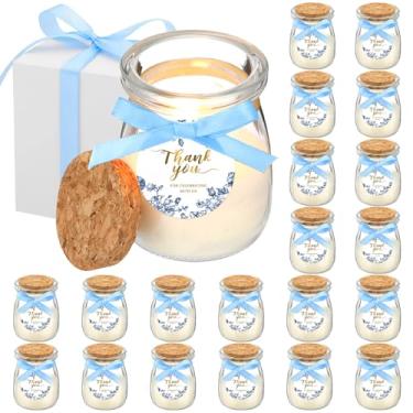 Imagem de MTLEE 20 conjuntos de lembrancinhas de vela de casamento para convidados, presentes de vela de vidro, cera de soja perfumada a granel com cartões de etiqueta "faça você mesmo" para dama de honra