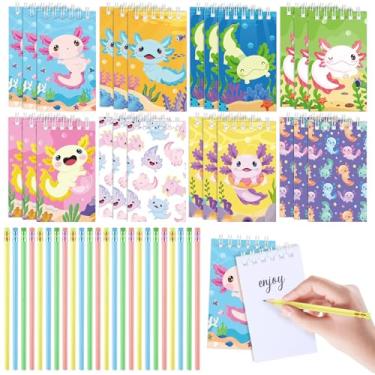 Imagem de Giegxin 48 Pcs Axolotl Spiral Notebooks Mini and Pencils Axolotl Party Favors Stationery Gift Set Cute Small Notepad with Pencil Birthday Party Favors Goodie Bags Stuffers Classroom Prizes Reward