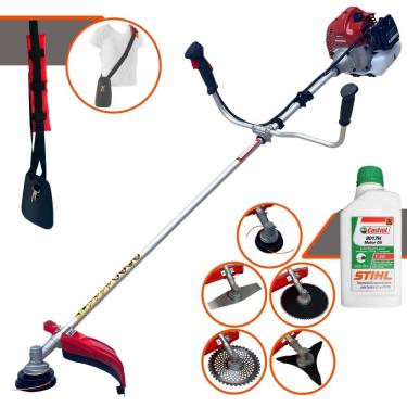 Imagem de Roçadeira Aparador de Grama Lateral Kawashima BCJ521-L À Gasolina 52cc 2,5HP Robusta Com Carretel de Nylon + Kit 4 Lâminas de Corte + ÓLEO STIHL 2T