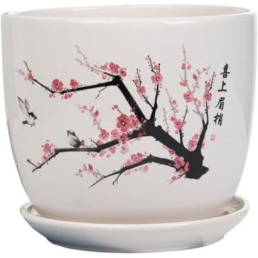 Imagem de Padrão De Flor De Ameixa De Estilo Chinês Vasos De Flores De Cerâmica Vasos De Cerâmica & Vasos Internos E Externos Vasos De Suculentas & Vasos De Bonsai Para Escritório, Mes, D 14CM