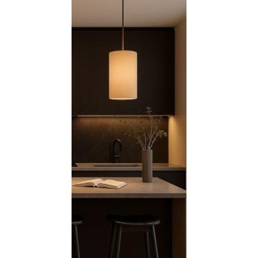 Imagem de Luminária Pendente Palha Sintetico 30x17cm Casa Sala Cozinha Moderna (Bege Trame)