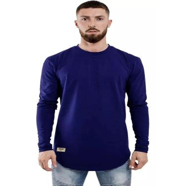 Imagem de Camiseta Longline Manga Longa Azul 100% Algodão