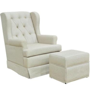 Imagem de Poltrona de Amamentação com Balanço e Puff Helena Capitonê Linho Bege 