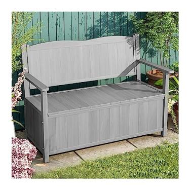 Imagem de Banco externo de 118 cm, banco de jardim ao ar livre, banco de pátio com armazenamento, bancos de lazer ao ar livre para 2 pessoas com encosto para deck, pátio, jardim, quintal, bancos de jardim em 4