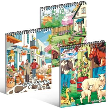 Imagem de Kalysky Conjunto de livros de colorir para adultos Country Farm - 3 livros de colorir para adultos, temas de relaxamento, jardins campestres, fazendas e pontos turísticos | Livro de colorir para