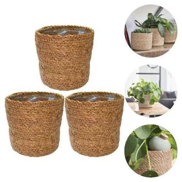 Imagem de Kit Conjunto 3 Cachepots Decorativos Multiuso Em Fibra Natural Trançad