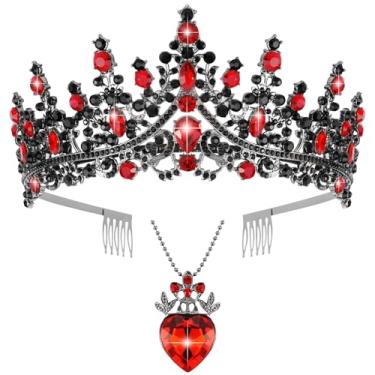 Imagem de FASOTY Descendente 4 rainha de copas, coroa e colar, conjunto de joias de tiara vermelha preta, presente de fantasia para mulheres e adultos Halloween