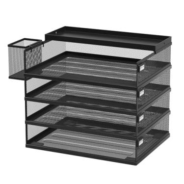 Imagem de FANXIYQ Bandejas de metal empilháveis para cartas, organizador de mesa de 4 camadas e bandejas de papel para escritório, arquivo empilhável e bandeja de documentos com etiquetas magnéticas