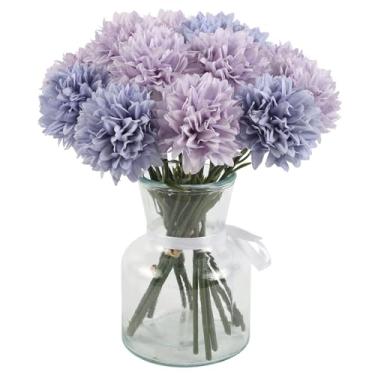 Imagem de INSUNSIX Flores artificiais de crisântemo para decoração de vaso (azul e roxo)