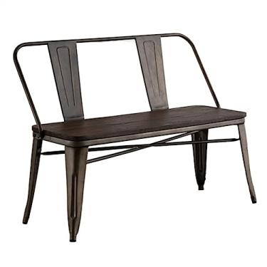 Imagem de Banco de jantar, banco de metal, banco de jardim para 2 pessoas com encosto destacável, banco com moldura de ferro de 111 cm, móveis de assento externo cor café