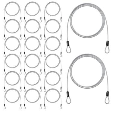 Imagem de MBAIYO Pacote com 20 cabos de segurança de aço trançado de 1,5 m x 3 mm com laços duplos, fechaduras de bagagem, bicicleta, corda de fio de segurança para viagem, cadeado em U, cadeado e uso ao ar