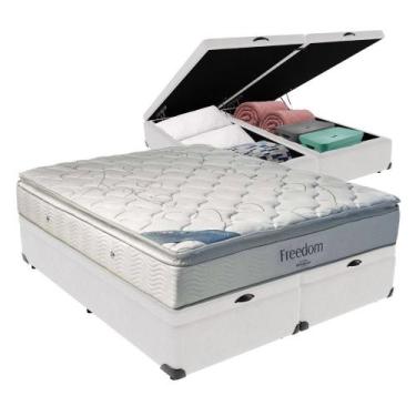 Imagem de Cama Box Com Baú King E Colchão Freedom Ortobom D33 Cor:branco. - eleg