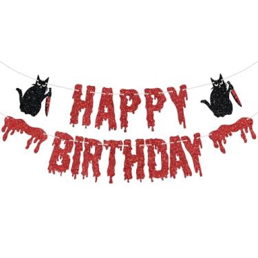 Imagem de Halloween Happy Birthday Banner, Bloody Killer Birthday, Ghost, Photo Backdrop for Wall Home Mantle Office Wall, Scary Night Party Decorations Supplies