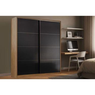 Imagem de Guarda Roupa Casal 2 Portas De Correr E 3 Gavetas Belga Nogueira Touch/preto Prime - Demóbile