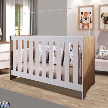 Imagem de Berço Multifuncional Americano 3 Em 1 74cm X 133cm Nogal Manchester Com Branco Redvers Jm Móveis