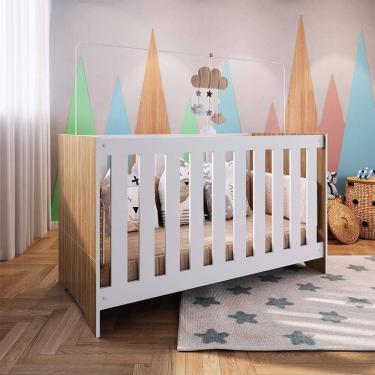 Imagem de Berço Americano 3 Em 1 Aconchego 74cm X 133cm Nogal Manchester Com Branco Oberon Completa Móveis