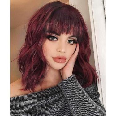 Imagem de Peruca AISI HAIR Curly Bob com franja, curta, ondulada, vinho tinto