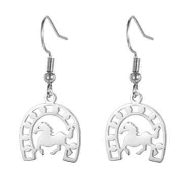 Imagem de PDOUSELF Brincos de ferradura para mulheres, pingente de ferradura da sorte, brincos Dorp, joia de cavalo, presente para mulheres, One Size, Aço inoxidável, Sem pedra preciosa