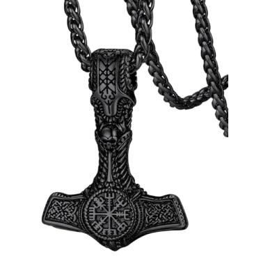 Imagem de FaithHeart Colar masculino viking com martelo de Thor, pingente de amuleto nórdico Mjolnir vintage com corrente de trigo resistente, joia de aço inoxidável (caixa de presente), 4 cm by 3 cm, Aço