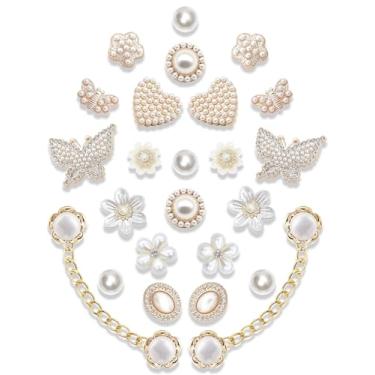 Imagem de Kit de pingentes de sapatos brilhantes com 24 peças – Pérola, Borboleta, Flor e Corrente, Acessórios fofos para presente para mulheres e meninas, Resina Strass, Strass