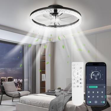 Imagem de Ventiladores de teto de LED com luzes e controle remoto, ventilador de teto inteligente moderno de 50 cm, 6 velocidades e 3000K-6500K Stepless Dimmable silencioso ventilador luzes de teto para quarto
