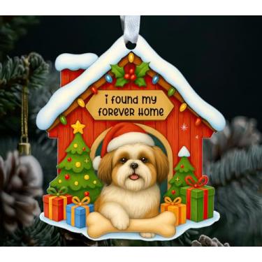 Imagem de ABNSDesigns Enfeite de Natal Shih Tzu - Acrílico I Found My Forever Home - Decoração de árvore de Natal - Presente para novo dono de cachorro - Decoração de férias