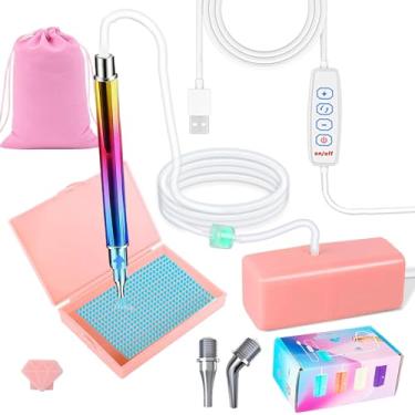 Imagem de Caneta de pintura de arte de diamante elétrica, caneta de arte de diamante a vácuo de pintor com pontas rosqueadas de metal e bandeja de armazenamento, sem necessidade de cera, acessórios de arte de