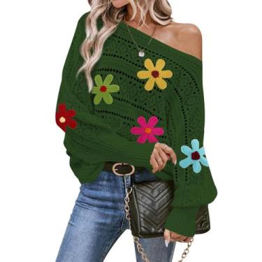 Imagem de Blusa de suéter Cakulo Off The Shoulder, outono de 2024, flor, verde e