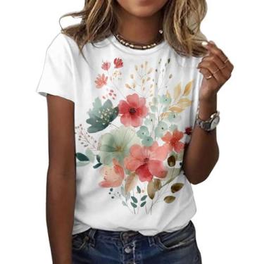 Imagem de Camiseta feminina ZOCANIA com estampa floral, mistura de algodão, blus