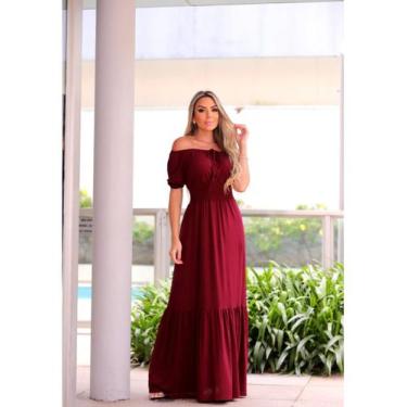 Imagem de Vestido Longo Ciganinha Lastex na CIntura - luh may, Vinho, M