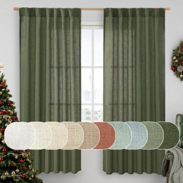 Imagem de Cortinas LAMIT Olive Green Linen 183x183cm para sala de estar