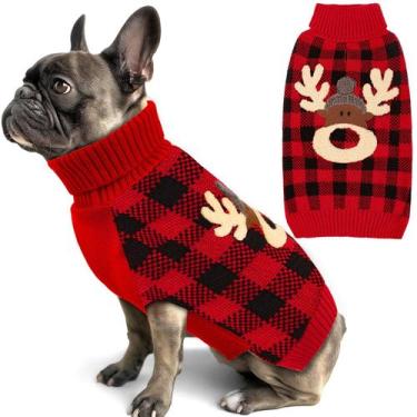 Imagem de Suéter para cães KYEESE Christmas Reindeer Pattern vermelho para cães 