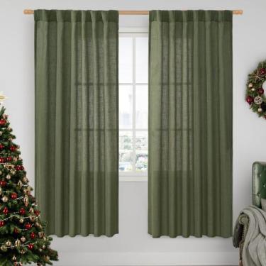 Imagem de Cortinas LAMIT Light Filtering Linen 198cm, verde oliva, 2 painéis