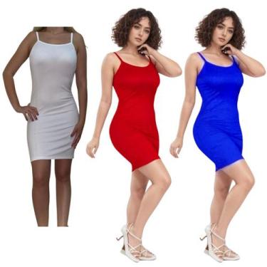 Imagem de KIT C/3 Vestidos Alcinha Canelado - Emporio J, Branco, Vermelho, Royal