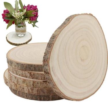 Imagem de Porta-copos de mesa de madeira KINJOEK 6PCS 23-25cm de madeira natural