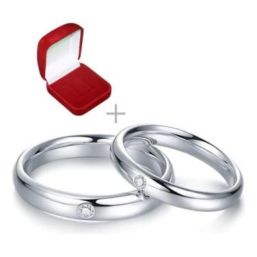 Imagem de Aliança de Compromisso Prata Ajustável com Pedra Brilhante Strass - wb