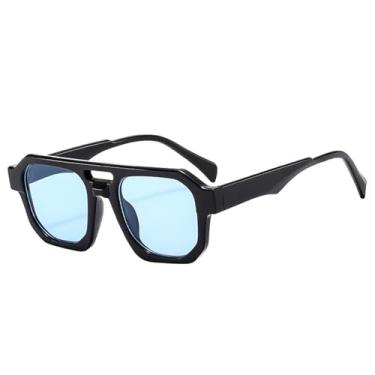Imagem de Óculos de Sol com Ponte Dupla Feminina, Lentes Transparentes Estilo Oceano, Proteção UV400, Masculino, Estilo Punk, para Esportes ao Ar Livre, Corrida e Ciclismo, Preto e Azul