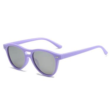 Imagem de Óculos de Sol Ovais com Ponte Dupla, Estilo Punk Feminino com Rebites e Lentes Degradê, Proteção UV400, Ideais para Esportes ao Ar Livre, Corrida e Ciclismo, na Cor Roxa com Lentes Espelhadas Prateada