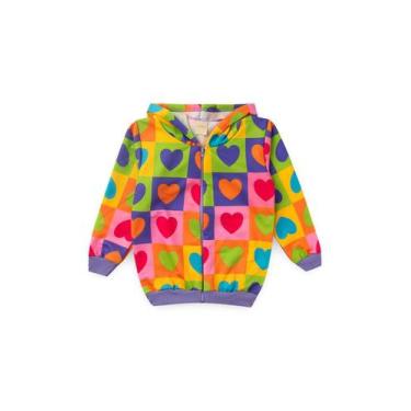Imagem de Jaqueta Inverno Menina Tulipa Com Capuz em Moletom Corações Coloridos 