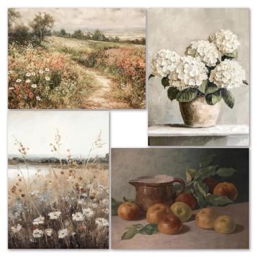 Imagem de Pintura por números para adultos e crianças iniciantes, pacote com 4 kits de pintura de flores por números em tela, kit de pintura de artista número por número de tintas acrílicas para pintura a óleo