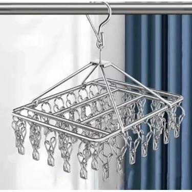 Imagem de Varal Prendedor Roupa Bebe Calcinha Cueca Dobrável Inox 40 Prendedores (Prata)