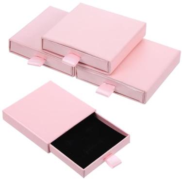 Imagem de Sibba Caixas de joias pequenas, 3 peças, caixa de presente de papelão rosa com almofada não tecida, caixas de presente quadradas com tampas, organizador de joias para colares, anéis, pulseiras