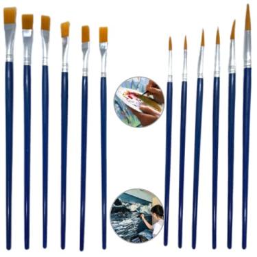 Imagem de Pincel de Pintura 12 Pincéis Ponta Fina Chato Azul Nylon