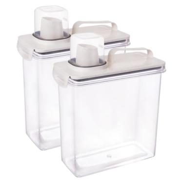 Imagem de Kit Pote Hermético Dispenser Multiuso 3 Litros Com Copo Dosador E Travas Lavanderia Cozinha Despensa (Branco | Kit 2)