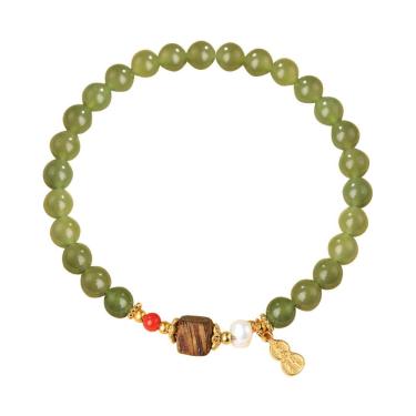 Imagem de Pulseira Nephrite Jade para mulheres com miçangas verdes de 6 mm