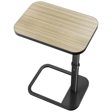 Imagem de Bandeja de TV cinza com altura ajustável de 9 níveis, canto dobrável e cantos de metal arredondados, mesa lateral de sofá em forma de C para sofá, cama, cadeira, sala de estar, mesa de lanche para