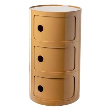 Imagem de Armário de armazenamento multifuncional, mesa de cabeceira com portas de correr, mesa de cabeceira redonda com gavetas, adequado para sala de estar e quarto, espaço pequeno (tamanho: 3 camadas, cor