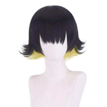 Imagem de Peruca Cosplay preta e amarela 35 cm sintética resistente ao calor - y